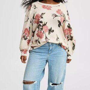 Torrid Sweatshirt Womens 1 1X 14 16 Floral Print Oversized Drop Shoulder